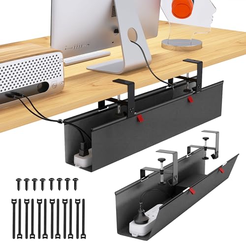 Under Desk Cable Management Tray - Under Desk Cord Management - Clamp/Screw Mount - Fabric Wire Management - Cable Raceways Tray Cord Hiders for Office/Home (Black, 28.6"×5.6") - color: Black, size: 28.6"×5.6"