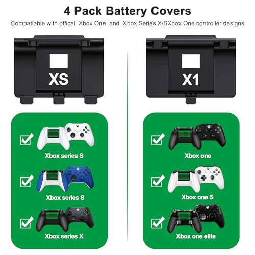 DINOSTRIKE Rechargeable Xbox Controller Battery Pack with 4 Back Covers and a USB C Charging Cable, 2x4800mWh Xbox One Controller Battery Play and Charger kit for Xbox Series X