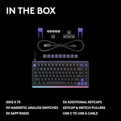 Logitech G512 X 75 TMR + Linear Switch Mechanical Gaming Keyboard - Black | Hot-Swappable 9x TMR Rapid Trigger + Linear Mechanical Switches, Gasket, PBT Keycaps, <8K, LIGHTSYNC RGB, for PC & Mac - color: Black, size: 75 percent, style: Linear Switches