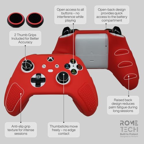 for Xbox Controller Series X/S (2024/2023) Silicone Protective Cover, Soft Skin Xbox Controller Accessories, Anti-Slip Cover with 2 Joystick Caps (Red) - color: Red
