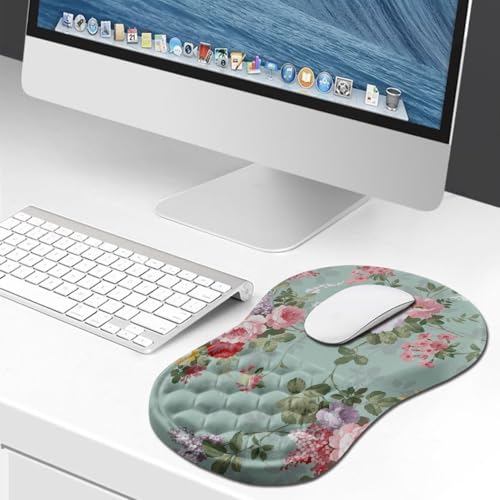 Hokafenle Ergonomic Mouse Pad Wrist Support, Wrist Rest Mousepad for Carpal Tunnel Pain Relief with Integrated Memory Foam Slope Massage Bulge (11.8x7.9 inch,Graceful Peony - color: KM03-Graceful Peony