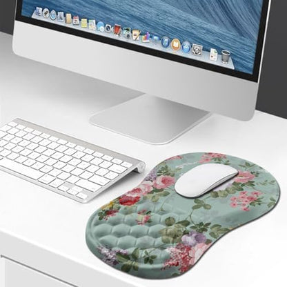 Hokafenle Ergonomic Mouse Pad Wrist Support, Wrist Rest Mousepad for Carpal Tunnel Pain Relief with Integrated Memory Foam Slope Massage Bulge (11.8x7.9 inch,Graceful Peony - color: KM03-Graceful Peony