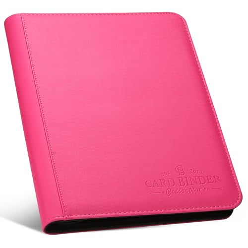 9 Pocket Card Binder, Premium Zip Trading Card Binder, 540 Double Sided Pocket PU Collection Binder, Collector Album, Card Folder for MTG, TCG, Sports Cards - color: Groove pink