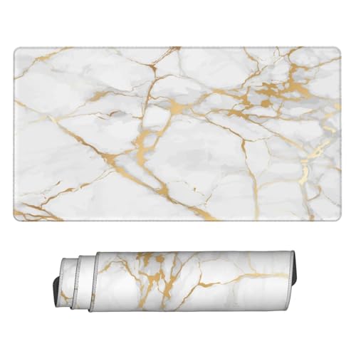 White and Golden Marble Large Extended Mouse Pads XL Mousepad with Stitched Edges Non-Slip Rubber Base Computer Keyboard Pad Desk Mat for Home Office Desk Decor, 29.5" X 15.8" - color: Marble #01, size: 29.5L x 15.8W inches