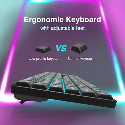 POWZAN Wireless Backlit Keyboard Quiet - Computer Rechargeable Ergonomic Light UP Keyboard, Silent Keys Full Size Compatible for Windows, Desktop, Laptop, PC, Gaming, PS5 - Black - color: Black