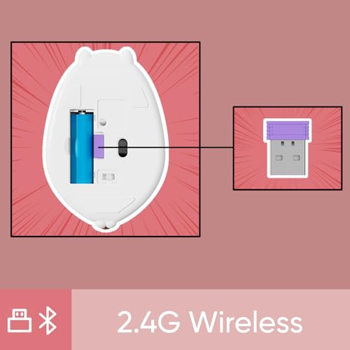 Akko Cat 테마 무선 게이밍 마우스 핑크, 트라이모드 마우스 BT3.0/BT5.0/2.4G, 컴퓨터/노트북/데스크톱/PC용 귀여운 광학 무선 만화 마우스, 맥/윈도우와 호환 (핑크 앤지) - color: 핑크 앤지