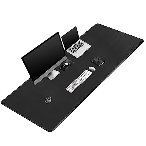 Mydours Extra-Long 67" x 24" Desk Mat, PU Leather Surface with Seamless Stitching, Wide Desk Blotter for Multiple Monitors, Durable Writing Pad and Gaming-Friendly Mouse Surface (Black) - color: Black, size: 66.9" x 23.6"
