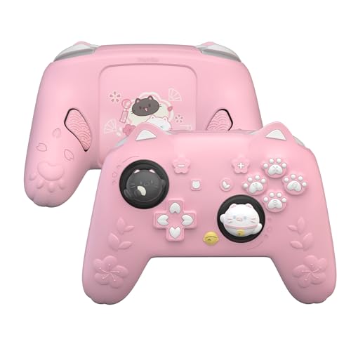 PlayVital for Nintendo Switch 2 Pro Controller Silicone Cover – Cherry Blossoms Kitten Cute Protective Skin Case for Switch 2 Pro Controller w/Back Button Cap & Thumb Grip & Sticker - Pink - color: Pink