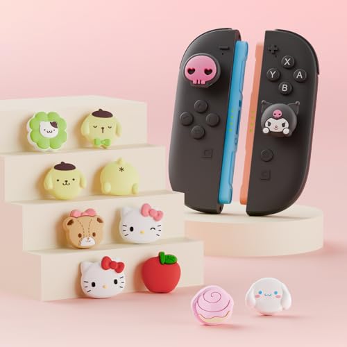 Kuitmor Thumb Grip Caps Compatible with Nintendo Switch 2, Silicone Joystick Grip Caps for Switch 2025, 4pcs, Cute Cat Style, White & Red - color: Hello Kitty(White & Red)