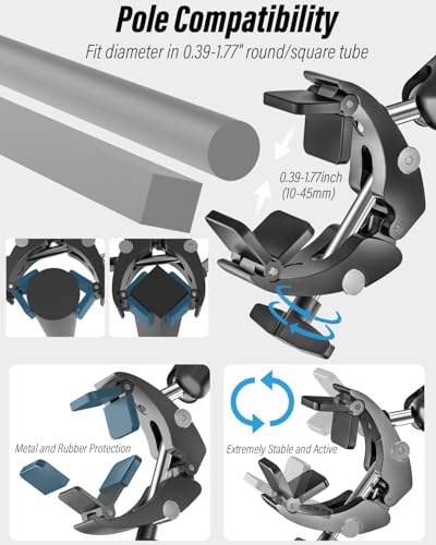 Aluminum Tablet Yoke Mount - [Large Clamp] [Thick Case Friendly] Airplane Tablet Holder, Aviation Flight Stick Clip Stand for Pilot, for iPad Pro Air Mini, iPhone, Galaxy, Fire, 6-15.6" Devices