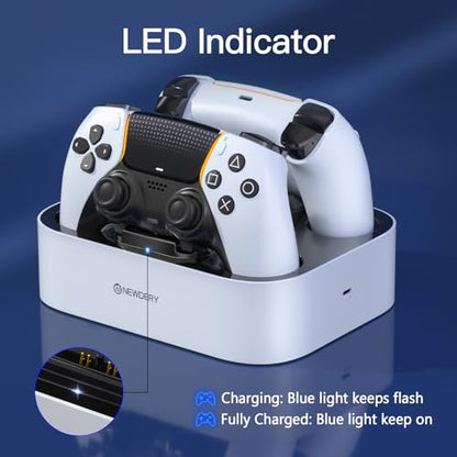 NEWDERY for PS5 Controller Charger Station Compatible with Dualsense Edge | Fast Charging Dock with Led Indicators, Dual Charging Stand for PlayStation 5 & DualSense Edge Controller - color: White