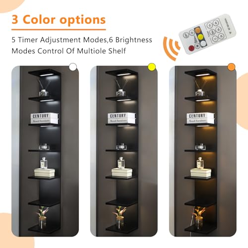 7 Tier Led Light Wall Shelves, Black | Lack Wall Shelf Unite,Vertical Shelf with Remonte Control,Black Shelves - color: 7 Tier Black