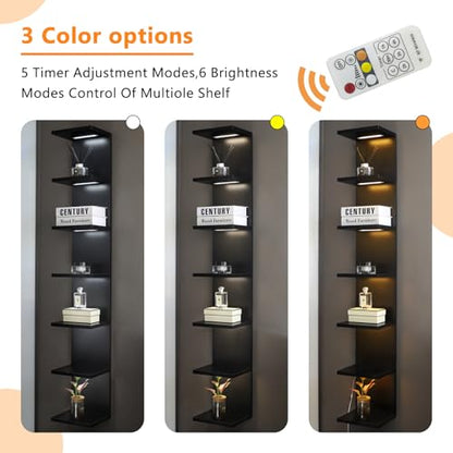 7 Tier Led Light Wall Shelves, Black | Lack Wall Shelf Unite,Vertical Shelf with Remonte Control,Black Shelves - color: 7 Tier Black