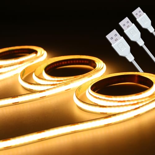 COB LED Strip Lights, 3000K Warm White, 5V USB 3 Pack (3.28FT/1M) | 5W LED Small Strip, Not Dimmable, Flexible, For Indoor Home DIY TV Room Decor - color: 3.28FT/3000K*3