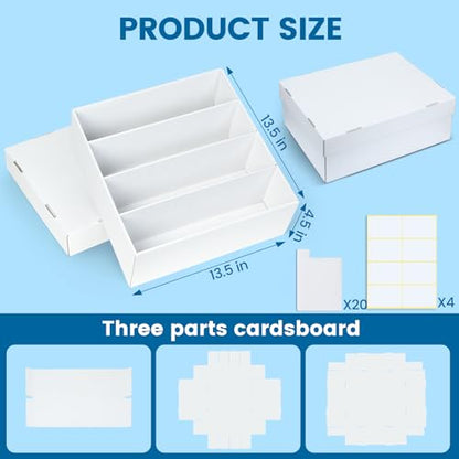 4 Pack Trading Card Storage Box - Holds 640 Top Loaders & 176 One Touch - Cardboard Case with Dividers for Sport Cards (4 Rows) - size: 4 Rows