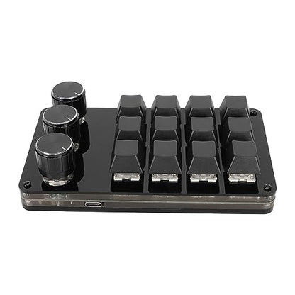 ASHATA 12 Key Mechanical Gaming Keyboard, One Handed Keypad, Custom Programme Hot Swappable Keyboard with 3 Knob Cable Separation Blue Switch for Office Gaming, ASHATAr127mui0bn