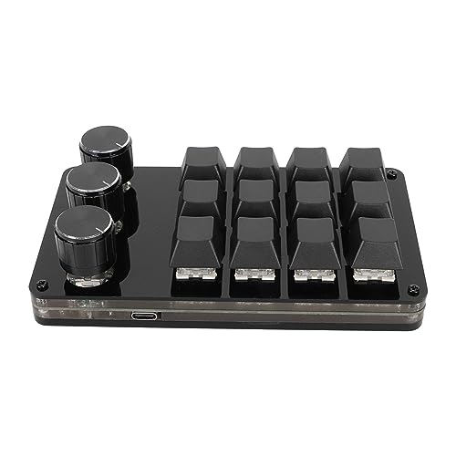 ASHATA 12 Key Mechanical Gaming Keyboard, One Handed Keypad, Custom Programme Hot Swappable Keyboard with 3 Knob Cable Separation Blue Switch for Office Gaming, ASHATAr127mui0bn