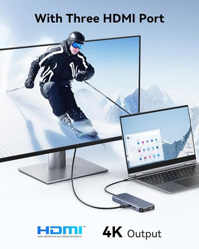 USB C Docking Station 3 HDMI, Selore 12 in 1 Laptop Docking Station 3 Monitors with Triple HDMI,10Gbps USB A/C 3.1,USB 2.0,100W PD Charging, Gigabit Ethernet, Audio Mic,SD/Micro SD Card Slot - size: 12-in-1
