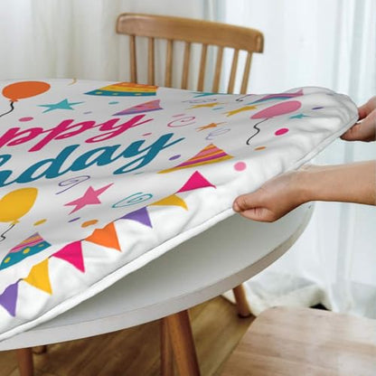 Famame Happy Birthday Hat Banner Round Fitted Tablecloth with Elastic Protector Table Kitchen Dinner Waterproof Oil-Proof Table Covers Fits 40"-44", Small - color: Happy Birthday Hat Banner, size: Small (40"-44")
