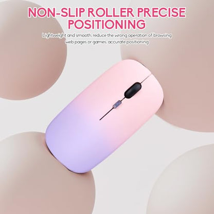 Wireless Bluetooth Mouse,LED Dual Mode Rechargeable Silent Slim Laptop Mouse,Portable(BT5.2+USB Receiver) Dual Mode Computer Mice,for Laptop,Desktop Computer,ipad Tablet,Phone,TV (Pinkish purple) - color: Gradient Pinkish purple