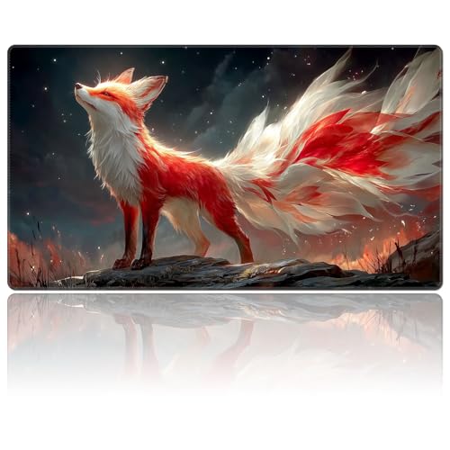 DEGDFSGR for MTG Playmat 24 x 14 inches for TCG Playmats Non-Slip Rubber Base Commander Playmat HD Cover for Magic Play Mat Iorcana Trading Card Game, A Cute Red and White Foxes - color: A Cute Red and White Foxes, size: 24" x 14"