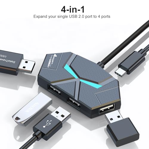 USB Hub 2.0, Multi-Port USB Hub,USB Extender with Extra Power Port for Laptop, PC, Xbox, Gamepad,Flash Drive, HDD, Console, Printer, Camera,Keyborad, Mouse,USB Fan (4-Port USB C 2.0) - style: 4-port USB C 2.0