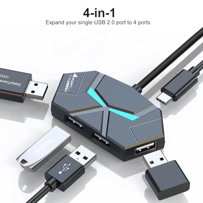 USB Hub 2.0, Multi-Port USB Hub,USB Extender with Extra Power Port for Laptop, PC, Xbox, Gamepad,Flash Drive, HDD, Console, Printer, Camera,Keyborad, Mouse,USB Fan (4-Port USB C 2.0) - style: 4-port USB C 2.0