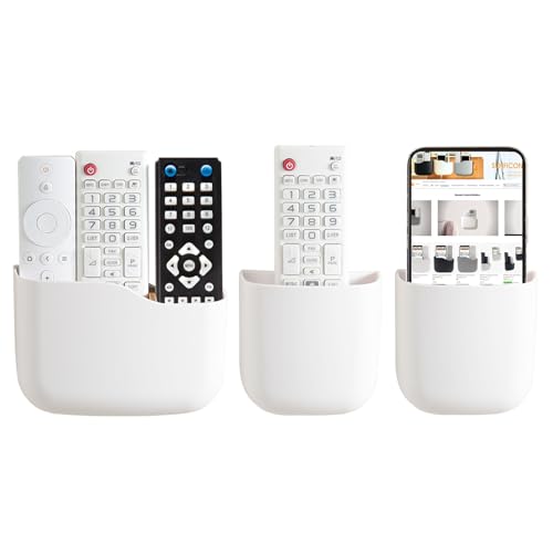 Remote Holder Wall Mount TV FAN Remote Control Holder Bedside Caddy Wall Organizer Phone Holder for Office Adhesive Media Player Controller Holder Box Tray Home Desk Nightstand 1 BIG 2 SMALL WHITE - color: 1BIG2SAMLL WHITE