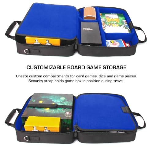 USA Gear Board Game Bag Fits Catan, Cards Against Humanity, Monopoly, Battleship, Sequence, Ticket to Ride & more - Board Game Storage Bag with Customizable Interior, Padded Shoulder Strap (Blue) - color: Blue