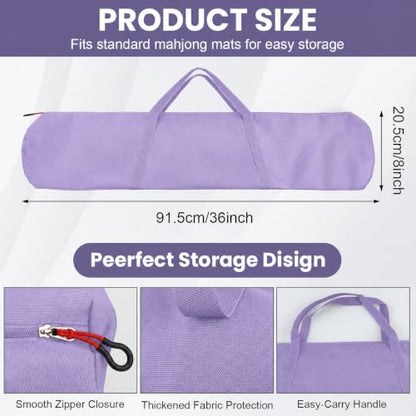 34-Inch Mahjong Mat Bag, Heavy-Duty Canvas Carrying Bag with Center Dual Handles & Smooth Zipper, Fits Mahjong Mat, Racks & Tiles, All-in-One Travel Storage Bag (Purple) - color: Purple