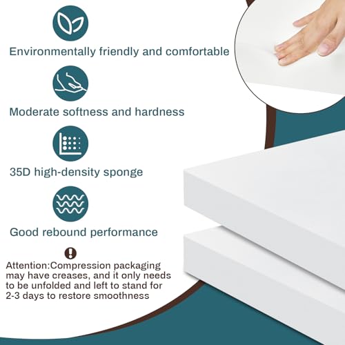 Frienda 2 Pack 3" x 19" x 19"Upholstery High Density Foam Cushion Replacement Square Cut to Size Foam Couch for Chair Couches Padding Shipping Packing DIY Cosplay Projects(White) - color: White, size: 3" X 19" X 19", style: Square