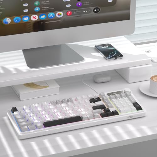 MageGee 96% Gaming Keyboard, RGB Backlit Wired Mechanical Feel Keyboard with Volume Knob, Full Size USB Keyboard with Number Pad, 19-Key Rollover, Multimedia Keys for PC Computer Laptop Windows - color: Greywhite