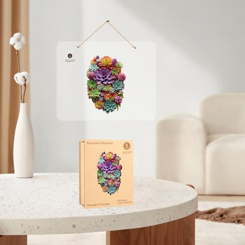 Delobil Puzzles for Adults 500 Pieces with Puzzle Saver - Succulent Wooden Puzzle Unique Adult Jigsaw Puzzles Brain Teaser Family Game Gift 20.5'' X12.6'' - color: Succulent Waterfall, size: 500Pcs