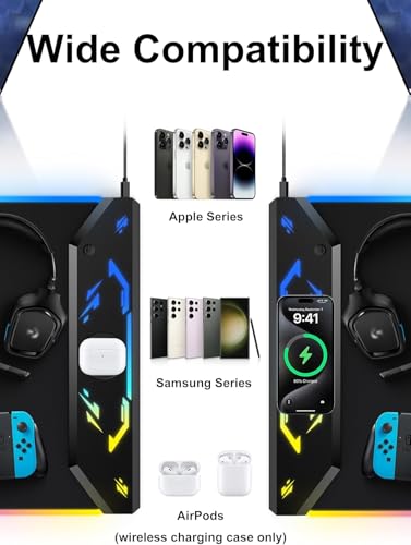 TopMade Wireless Charging Mouse Pad, RGB Gaming Mousepad, 35.4" x 15.8" Extra Large Waterproof Keyboard Desk Pad, Computer Desk Mat, Blue Nebula (Includes 20W PD Power Adapter & 6.56ft Woven Cable) - color: RGB Blue Nebula-35.4"x15.8"-with Adapter
