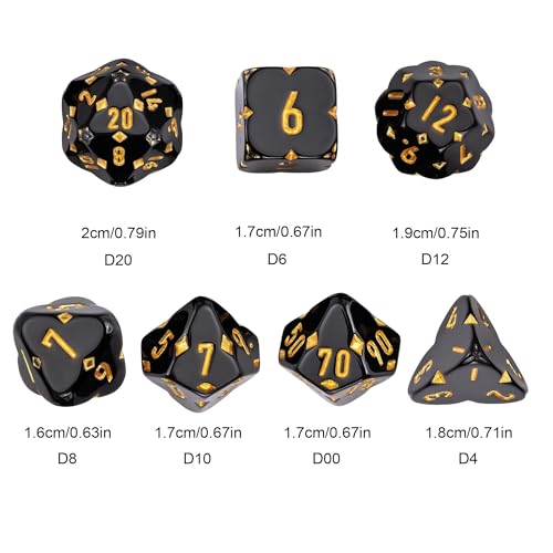 7PCS Resin DND Dice Set Black D&D RPG Dice Set for Tabletop Games | Leather Storage Bag, DM Gift, for Dungeons and Dragons Role Playing Games - color: F-black