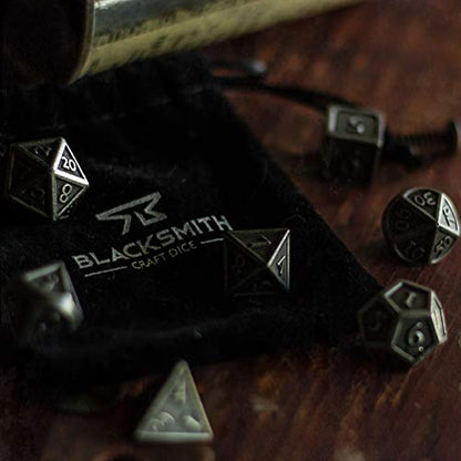 HEIMDALLR Metal DND Dice Set 7pcs - Indestructible Metal Dice Set w/Dice Bag; D&D Dice Set D&D (Dungeons and Dragons Dice Set) w/ D20 Dice - Blacksmith Craft Dice (Weathered Iron) - color: 02 Weathered Iron