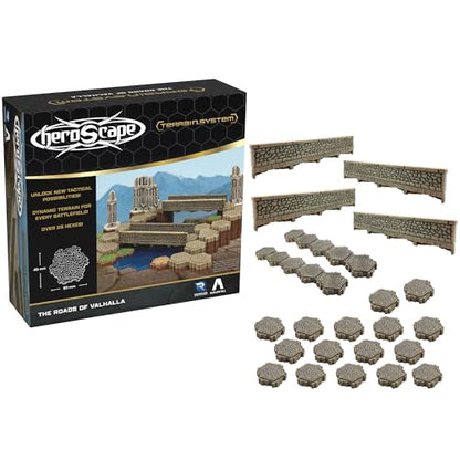 Renegade Game Studios Heroscape Roads of Valhalla Terrain Expansion | Expansion Set Includes 18 Hex Road Tiles & 4 Short Walls for Custom Bridges, Compatible with All Heroscape Master Sets