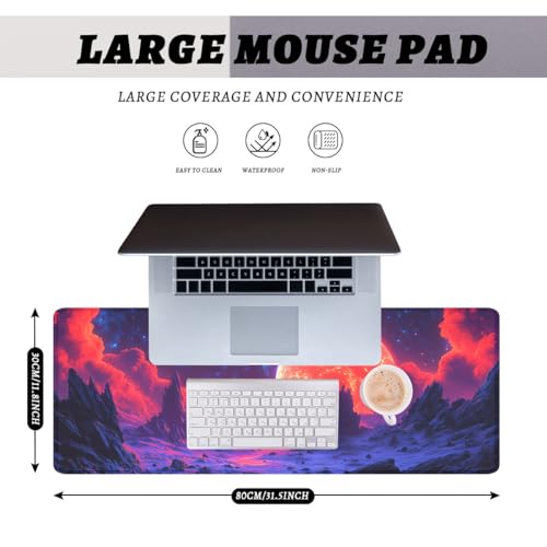 Red Planet Gaming Mouse Pad Blue Cloud Fantasy Art Mousepad Extended Large Laptop Keyboard Non-Slip Rubber Base with Stitched Edges for Home 31.5"x11.8" - color: Red Planet, size: 31.5L x 31.5W inches