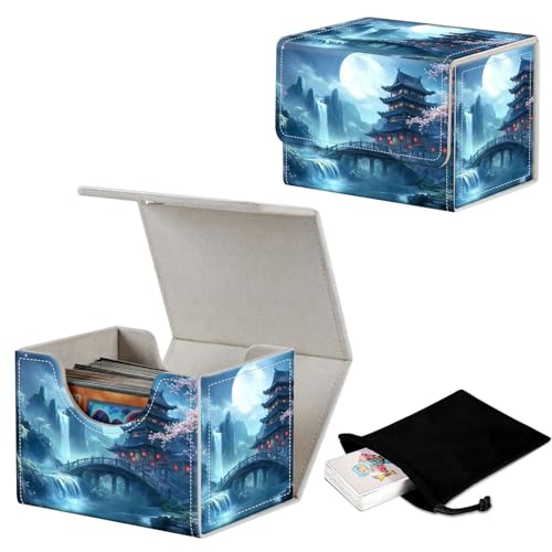 Stylish MTG Deck Box for 110+ Cards, Magnetic Commander Deck Case with Bonus Game Card Pouch, Durable Storage for TCG and Sleeved Magic Cards, Ancient Japanese - color: Ancient Japanese