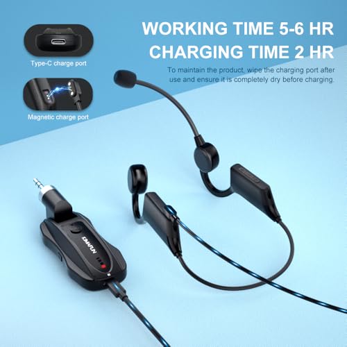 KIMAFUN 2.4G Fitness Headset Wireless Microphone, IP67 Waterproof Sweatproof Microphone for Water Aerobics, Swimming Coach, Fitness Instructor, Yoga, Spinning, Training, Teaching, Speakers, GWP91 - size: GWP91(1TX+1RX)