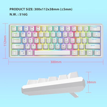 Snpurdiri 60% Wired Mechanical Gaming Keyboard (White, Red Switches) | RGB Backlit 61 keys Small Gaming Keyboard for Windows Laptop PC Mac - color: White/Red Switch