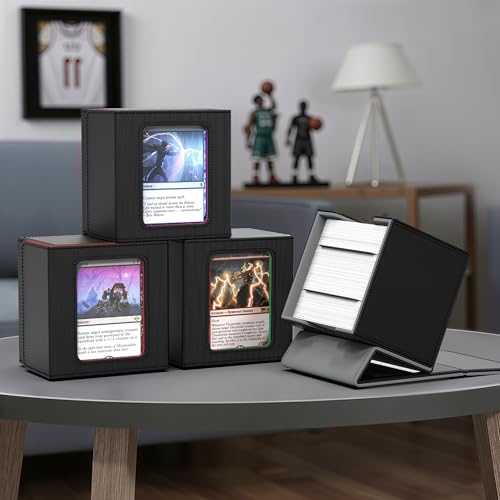 Kabinka MTG Deck Box with Window, Commander Deck Box for Trading Cards, Holds 110+ Double Sleeved Cards, Fits TCG CCG EDH (Black) - color: Black Gray