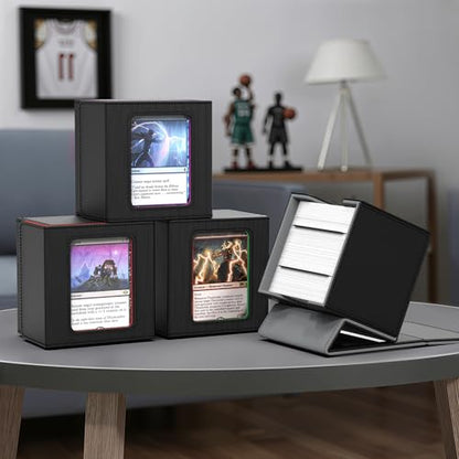 Kabinka MTG Deck Box with Window, Commander Deck Box for Trading Cards, Holds 110+ Double Sleeved Cards, Fits TCG CCG EDH (Black) - color: Black Gray