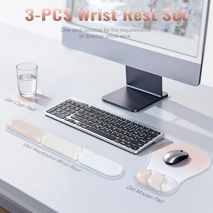 Ospelelf Mouse Pad with Wrist Rest Set Gel Ergonomic Keyboard Wrist Support Anti-Slip Rubber Bottom Office Women Desk Accessories for Computer, Laptop and Gaming, Pink - color: Pink, style: Keyboard Rest + Mouse Rest + Coaster