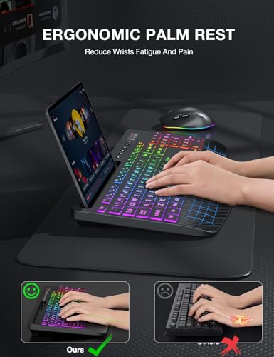 Wireless Keyboard and Mouse Combo, 9 Backlit Effects, Large Print | Phone Holder, 2.4G Lag-Free Ergonomic Keyboards, KM22 MAX Rechargeable Easy to See Set for Computer, Laptop, PC - color: Textured Black