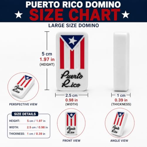 Puerto Rico Double Six Dominoes Set - Premium Quality, Cultural Heritage, 28 Tiles No Box Comes with Travel Bag Puerto Rican Adult Size Domino Set