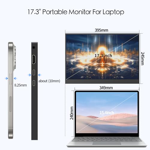 17.3’’ 144hz 2.5k Portable Gaming Monitor 2560*1440 HDR IPS USB-C MINI HDMI VESA Magnetic Case,Portable Monitor for Laptop PC,Mac,Phone,Switch,PS5,Xbox