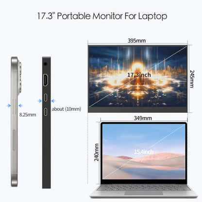 17.3’’ 144hz 2.5k Portable Gaming Monitor 2560*1440 HDR IPS USB-C MINI HDMI VESA Magnetic Case,Portable Monitor for Laptop PC,Mac,Phone,Switch,PS5,Xbox