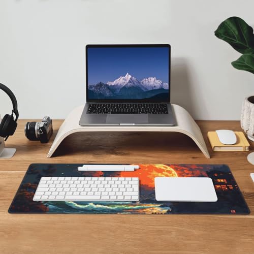 Gaming Mouse Pad Desk Pad,Extended Big Mouse Pad,31.5x11.8 Inch Long Computer Keyboard Mouse Mat Mousepad with 3mm Non-Slip Base and Stitched Edge for Gaming and Office… (Oil Painting) - color: Oil Painting