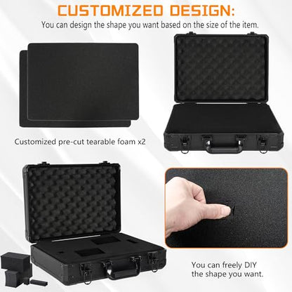 15 Inch Aluminum Carrying Case 15 X 11 X 4.3 Inch Ideal for Microphone & Camera Gear Transportation, DJ Mixer Case with Customizable Pre-Diced Foam, Black - size: Inner：14.5''X 10.5 X 5.5''